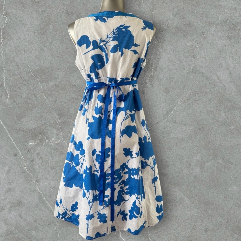 2 for $30 | White Cotton Midi Dress with Bold Blue Floral Print - Picture 6 of 16
